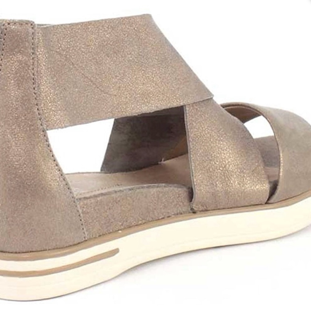 Eileen Fisher Sport Sandal Wedge‎ Women 8.5 Bronze Frozen Metallic Suede Strappy - Picture 4 of 13
